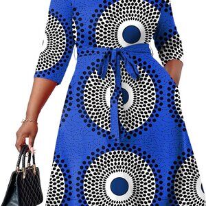 Plus Size Midi Dress for Women - Printing Summer Dresses for Wedding Guest Cockt